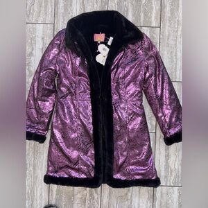 New NWT Rich Fashion MEDIUM women’s Shiny Purple and Black Coat Rave Festival